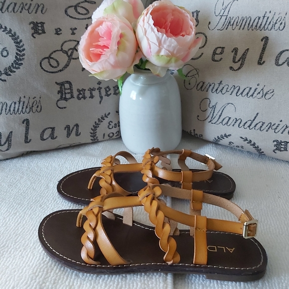 ALDO sandals leather brown mustard strappy - Picture 4 of 10